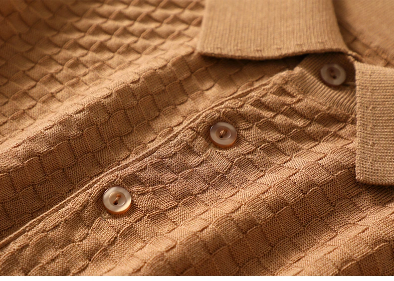 Business High-End Quality Men's Silk Pullover Short Sleeved POLO Neck Solid Color Breathable T-Shirt Knit Bottom Top 2023 Summer