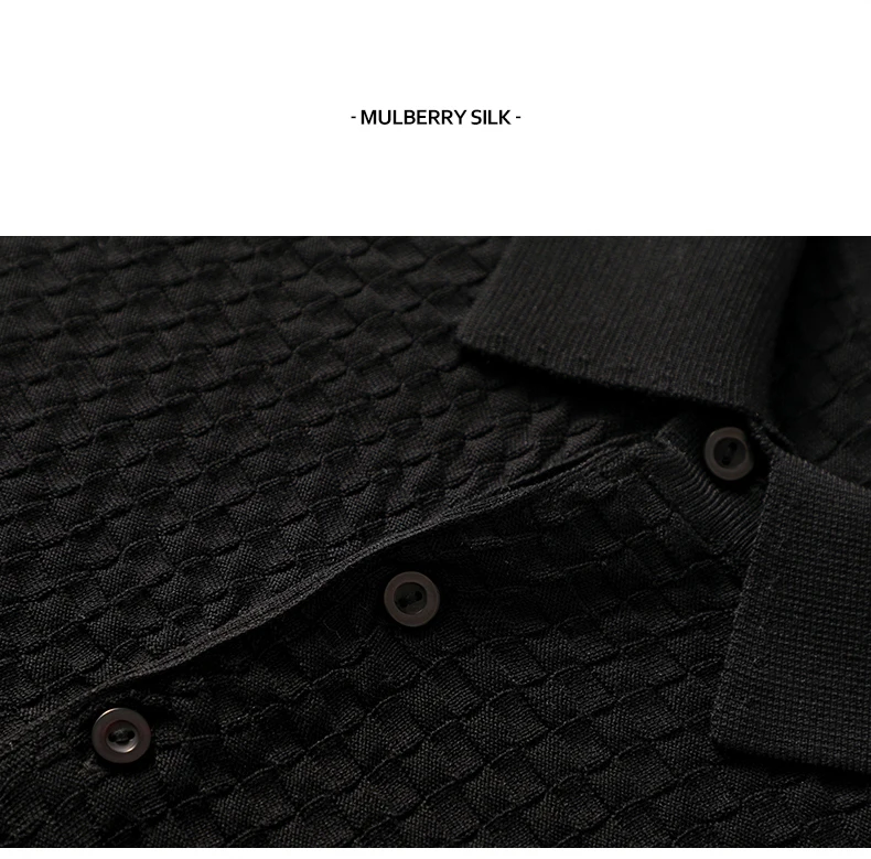 Business High-End Quality Men's Silk Pullover Short Sleeved POLO Neck Solid Color Breathable T-Shirt Knit Bottom Top 2023 Summer