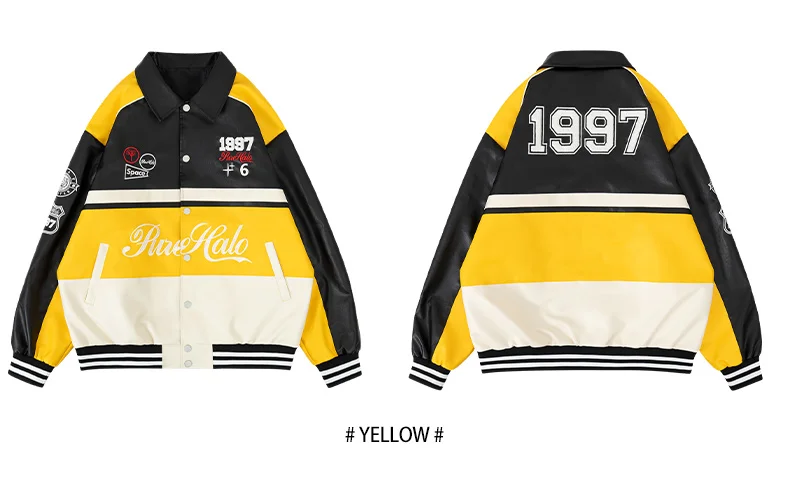 Men's PU Leather Motorcycle Jacket Vintage Varsity Coat Letterman Baseball Style Outerwear Streetwear for Outdoor Activities