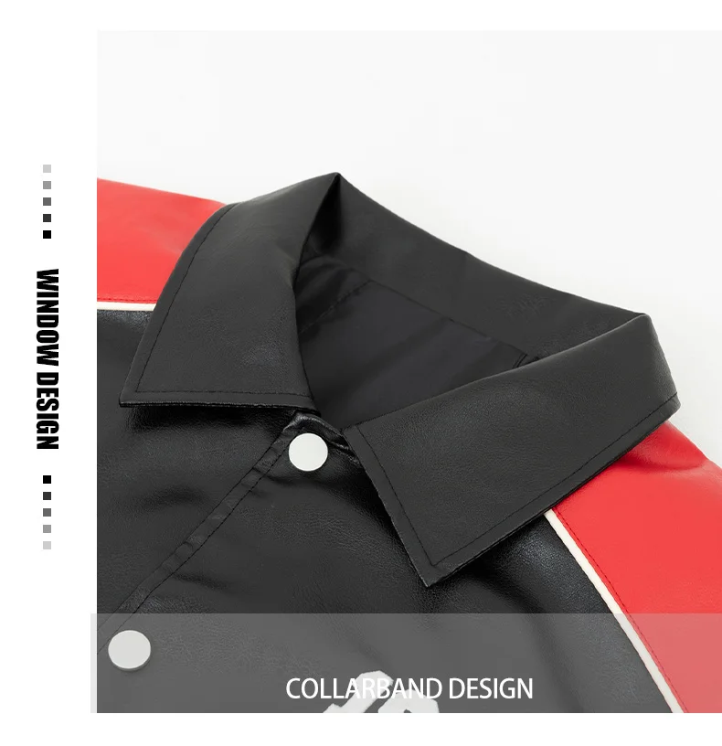 Men's PU Leather Motorcycle Jacket Vintage Varsity Coat Letterman Baseball Style Outerwear Streetwear for Outdoor Activities