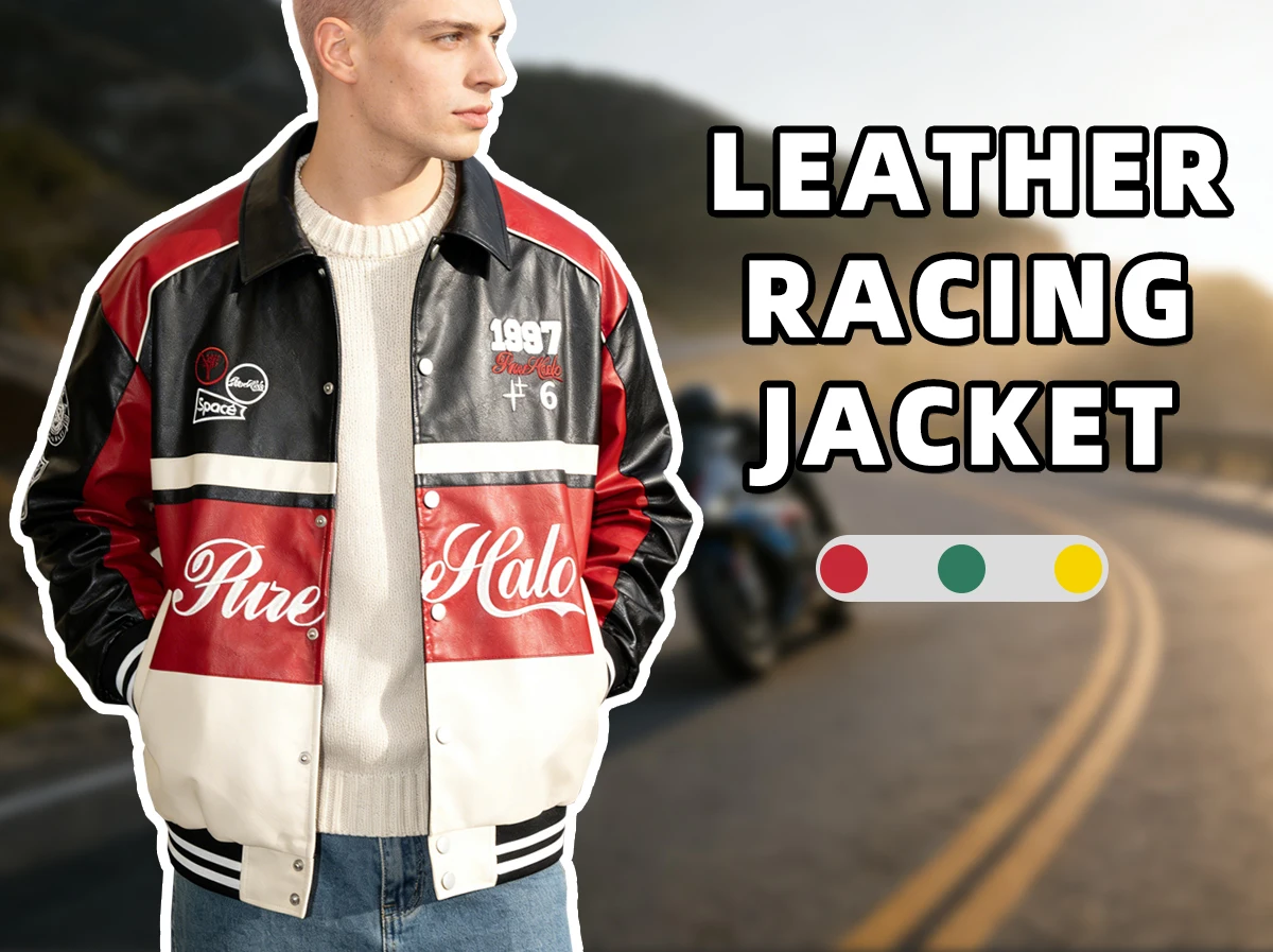 Men's PU Leather Motorcycle Jacket Vintage Varsity Coat Letterman Baseball Style Outerwear Streetwear for Outdoor Activities