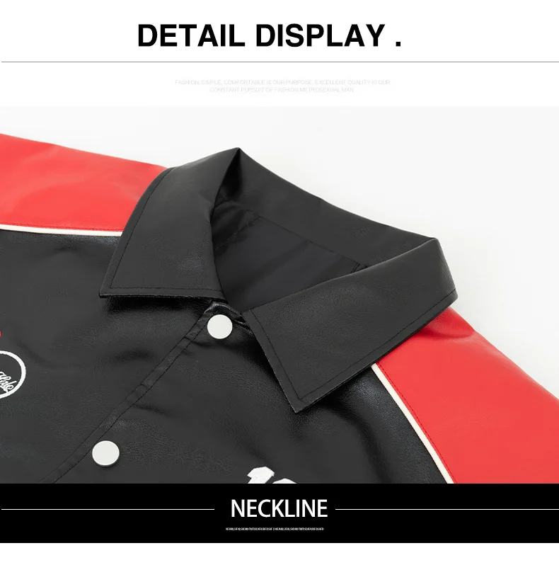 Men's PU Leather Motorcycle Jacket Vintage Varsity Coat Letterman Baseball Style Outerwear Streetwear for Outdoor Activities