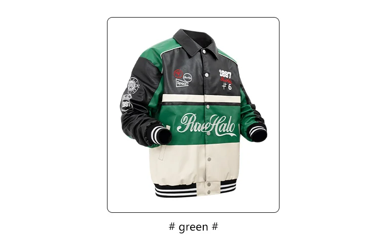 Men's PU Leather Motorcycle Jacket Vintage Varsity Coat Letterman Baseball Style Outerwear Streetwear for Outdoor Activities