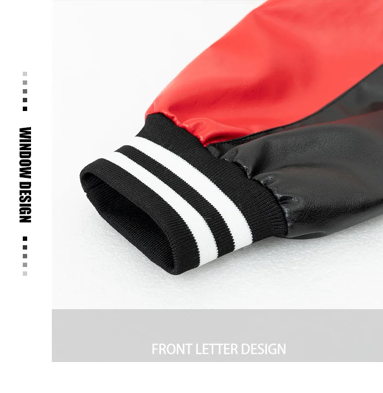 Men's PU Leather Motorcycle Jacket Vintage Varsity Coat Letterman Baseball Style Outerwear Streetwear for Outdoor Activities