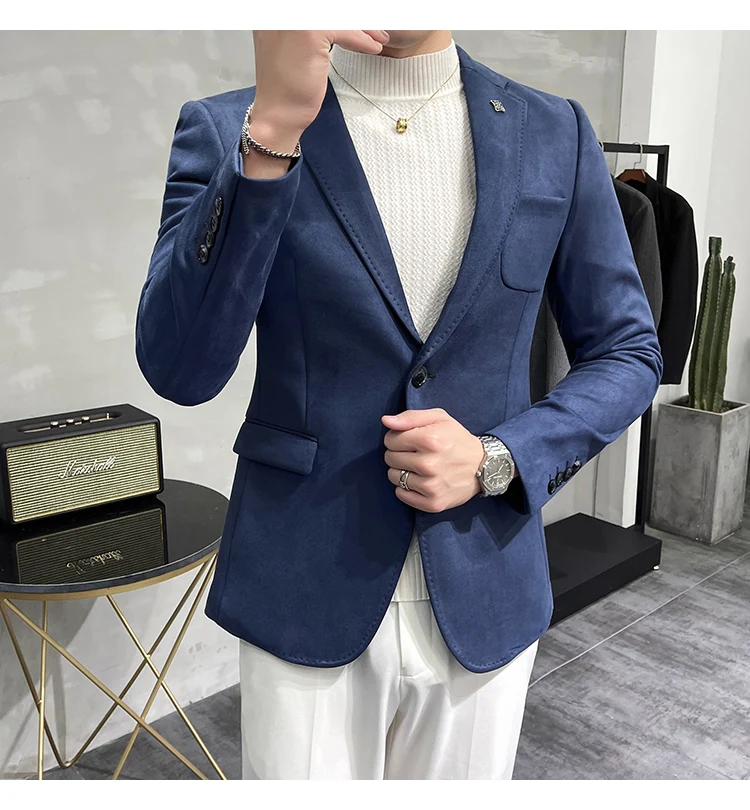 Men's Deerskin Fleece Jacket Suit Coat Blazer Men's Business Leisure Slim Fit Brand Fashion High Quality Single Button Suit Coat
