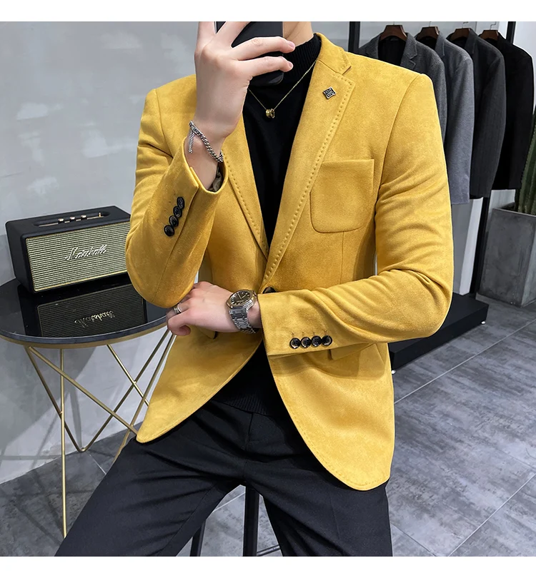 Men's Deerskin Fleece Jacket Suit Coat Blazer Men's Business Leisure Slim Fit Brand Fashion High Quality Single Button Suit Coat