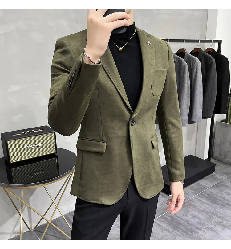 Men's Deerskin Fleece Jacket Suit Coat Blazer Men's Business Leisure Slim Fit Brand Fashion High Quality Single Button Suit Coat