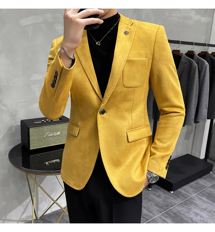 Men's Deerskin Fleece Jacket Suit Coat Blazer Men's Business Leisure Slim Fit Brand Fashion High Quality Single Button Suit Coat