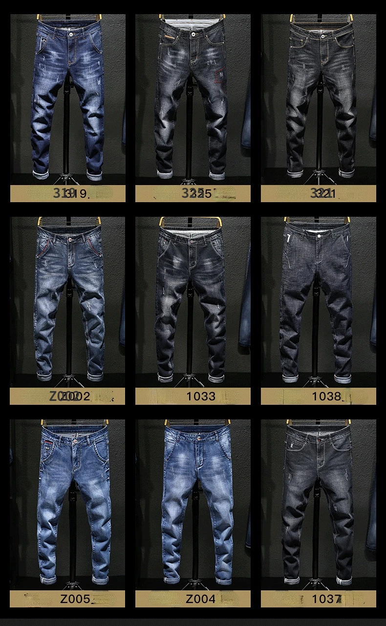Men's Stretch Slim Fit Jeans Dark Blue Skinny Jeans for Men Casual Retro Denim Pants Korean Style Streetwear Male Brand Trousers