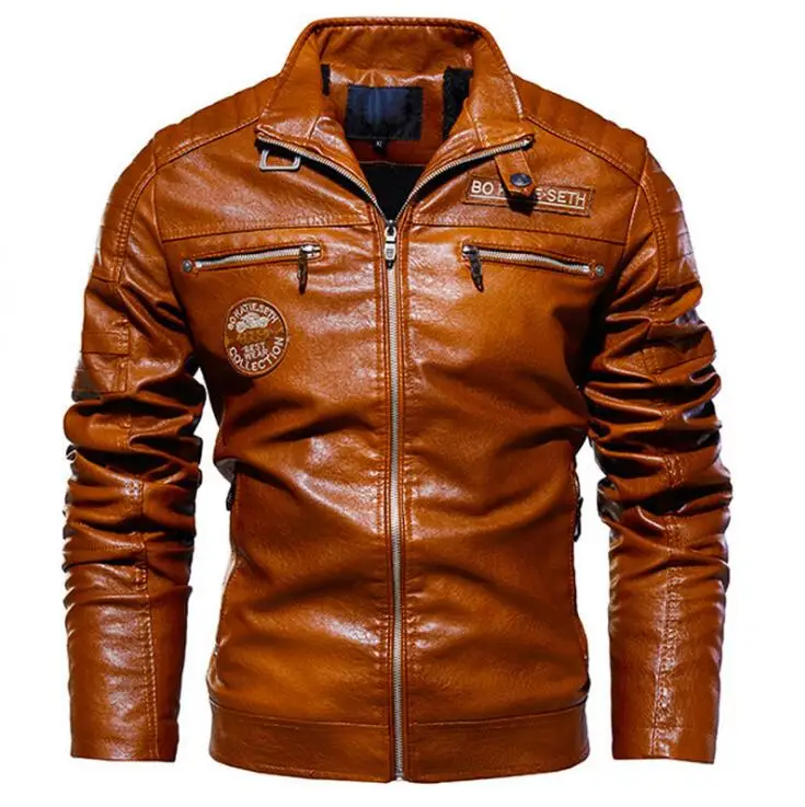 Leather Jacket Men Winter Fleece Motorcycle PU Leahter Jacket Male Stand Collar Casual Windbreaker Ropa De Hombre Coat Plus Size