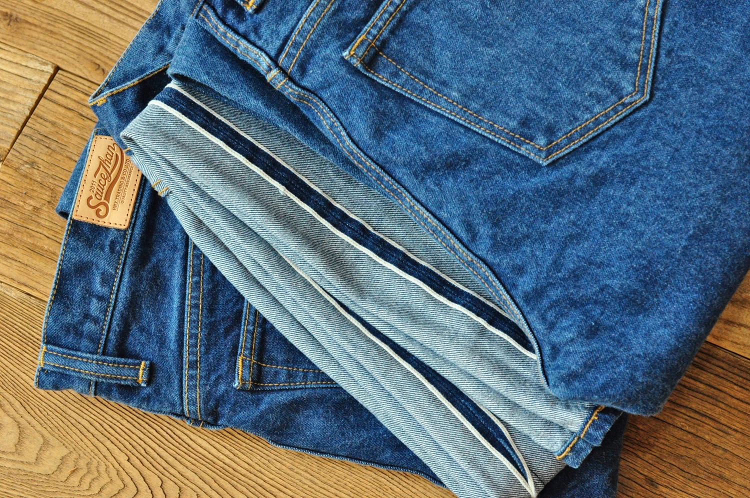 Saucezhan 315XX-18SX Men Jeans Washed Jeans Selvedge Denim Jeans for Men Distressed Jeans Taper Fit Zipper Fly 18 oz