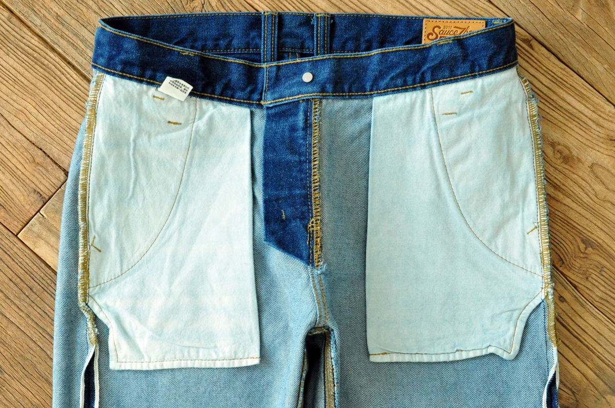 Saucezhan 315XX-18SX Men Jeans Washed Jeans Selvedge Denim Jeans for Men Distressed Jeans Taper Fit Zipper Fly 18 oz