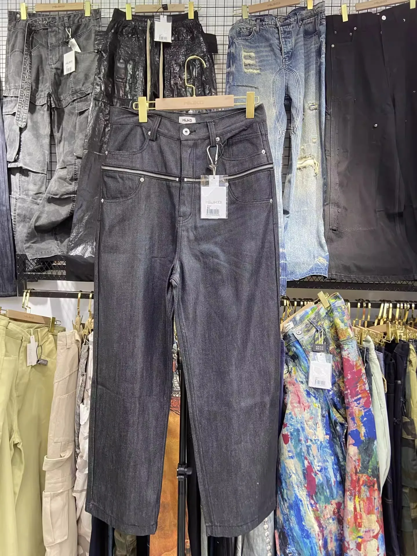 MIJKO Unisex Brush Wax Zipper Original Cow Jeans Men's and Women's Denim Pants ZJ117