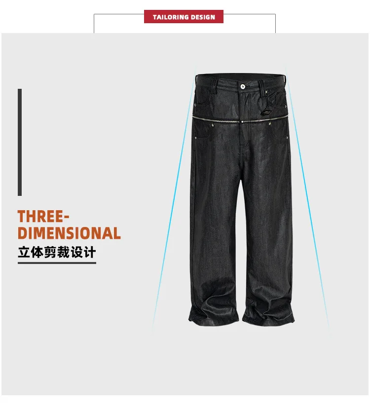 MIJKO Unisex Brush Wax Zipper Original Cow Jeans Men's and Women's Denim Pants ZJ117