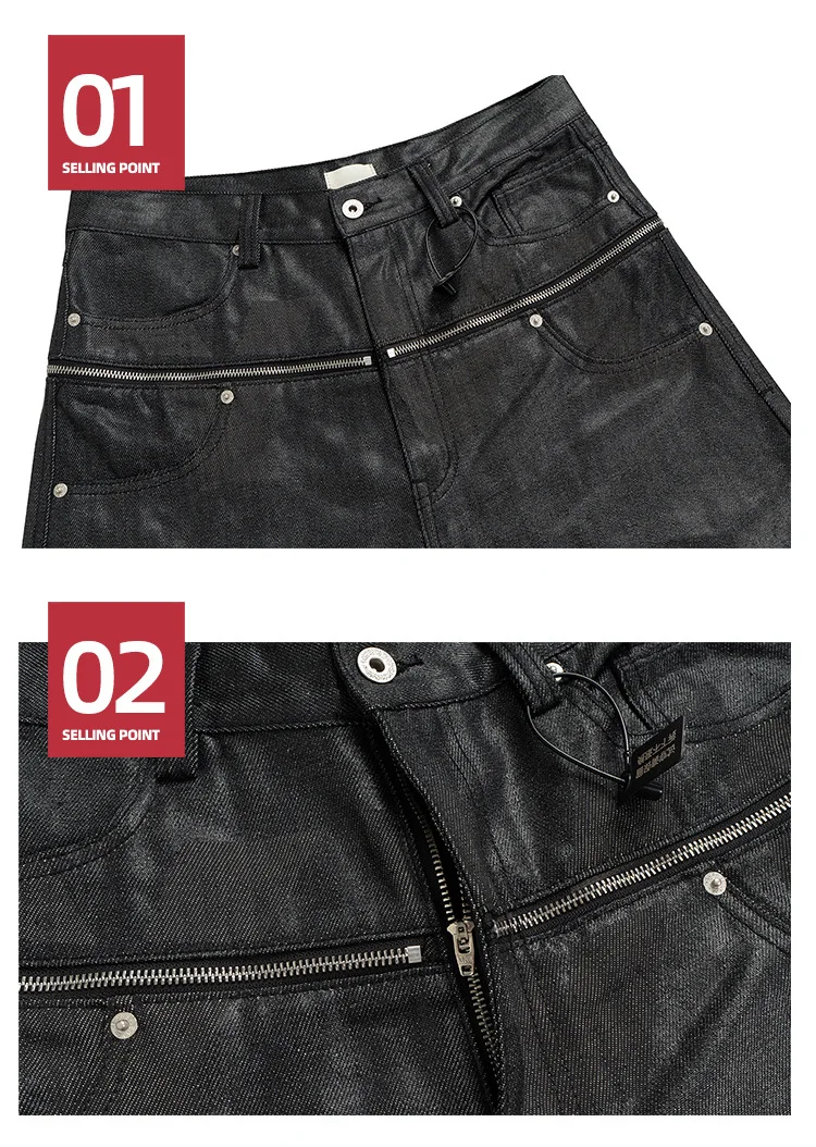 MIJKO Unisex Brush Wax Zipper Original Cow Jeans Men's and Women's Denim Pants ZJ117