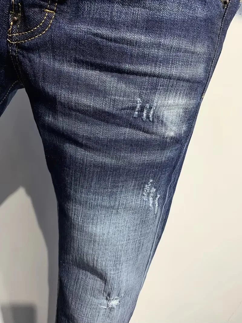 BRAND D2 Men Jeans Denim Pants Hole Slim Pencil Trousers Metal Buttons Fashionable blue DSQ2 Cool Guy JENAS For Men