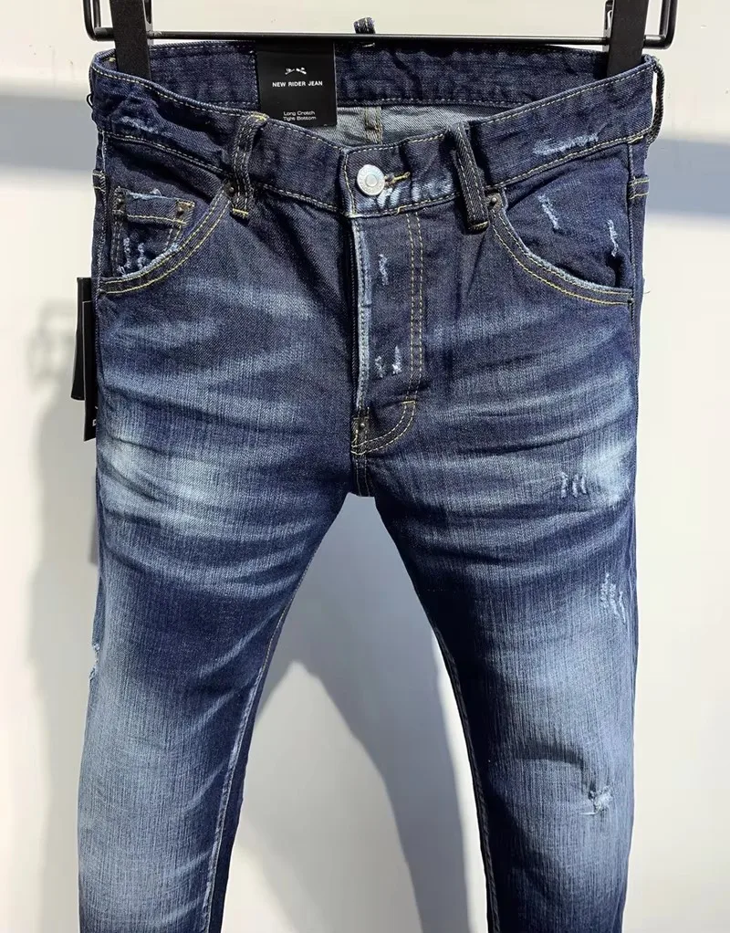 BRAND D2 Men Jeans Denim Pants Hole Slim Pencil Trousers Metal Buttons Fashionable blue DSQ2 Cool Guy JENAS For Men
