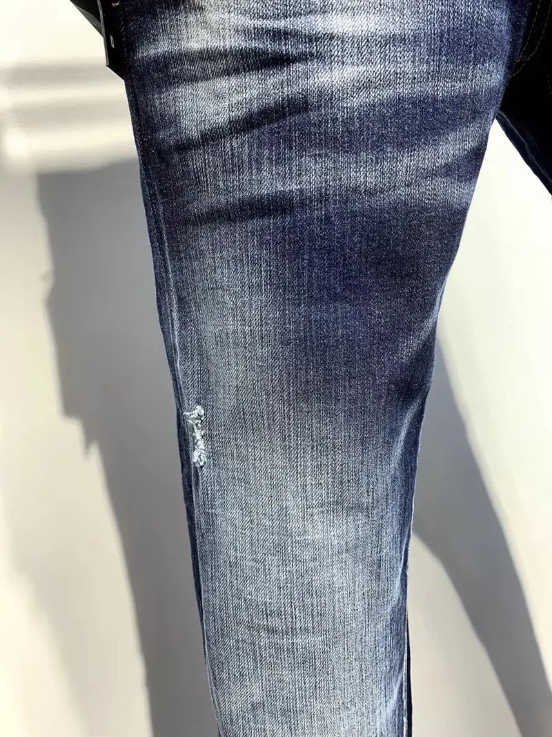 BRAND D2 Men Jeans Denim Pants Hole Slim Pencil Trousers Metal Buttons Fashionable blue DSQ2 Cool Guy JENAS For Men