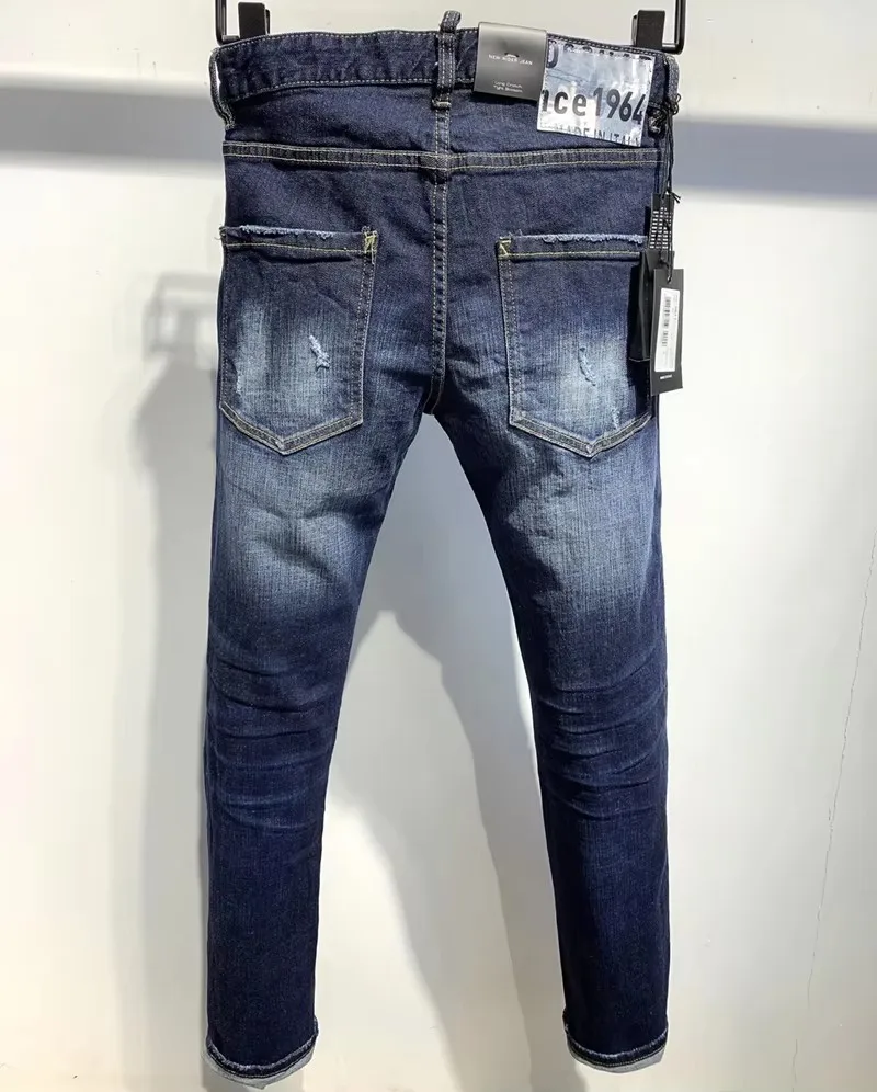 BRAND D2 Men Jeans Denim Pants Hole Slim Pencil Trousers Metal Buttons Fashionable blue DSQ2 Cool Guy JENAS For Men
