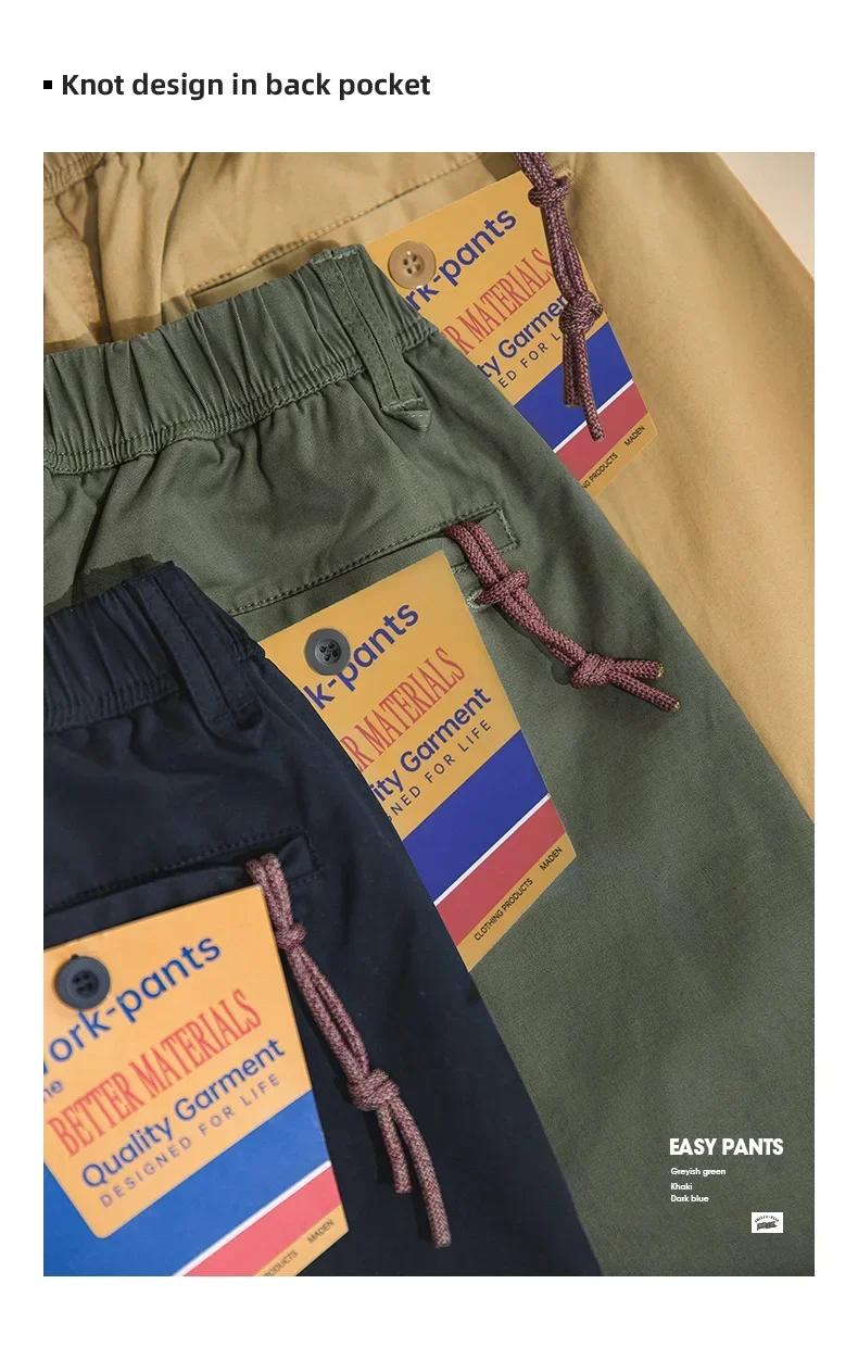 Maden Easy Cargo Pants for Men Loose Casual Pocket Rope Drawstring Pants Overalls Vintage Man Clothing Straight Trousers