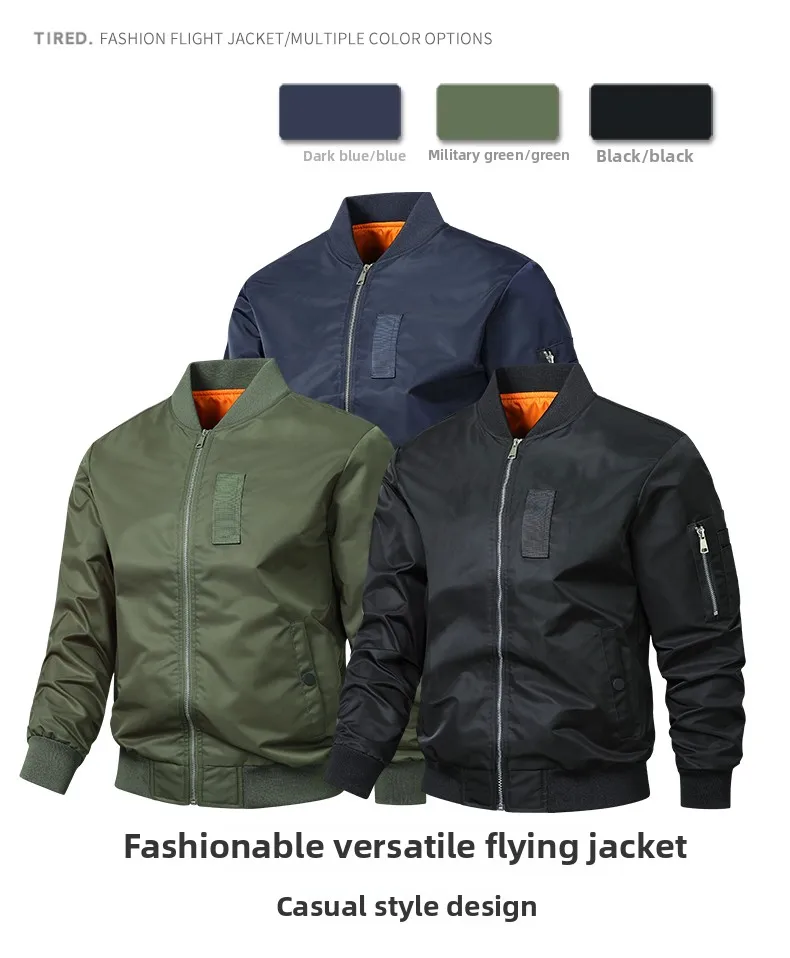 MA1 Pilot Jacket Men's American Retro Brand Stand Up Collar Bomber Jackets Men Loose Solid Color Casual Baseball Uniform Coat