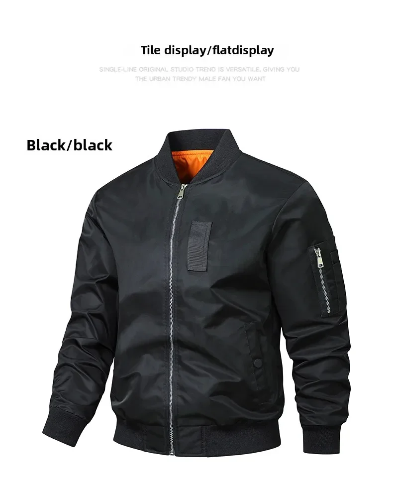MA1 Pilot Jacket Men's American Retro Brand Stand Up Collar Bomber Jackets Men Loose Solid Color Casual Baseball Uniform Coat