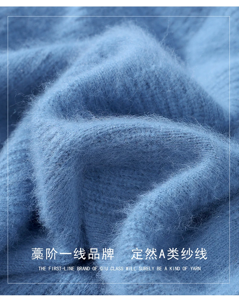 Luxury Men's 100% Mink Cashmere Thickening Sweater O-neck Grid Pullover Thick Knitwear Top Autumn Winter Anti-pilling Clothing