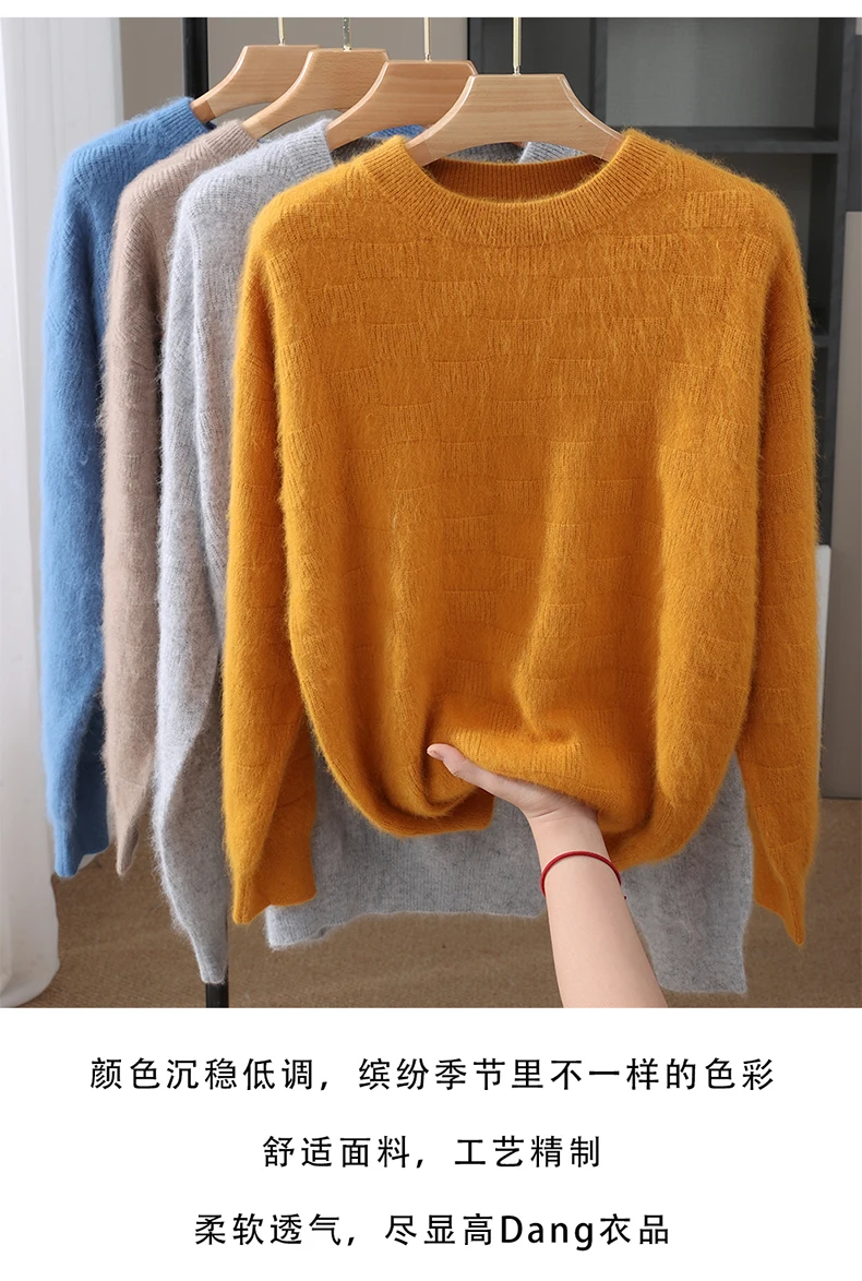 Luxury Men's 100% Mink Cashmere Thickening Sweater O-neck Grid Pullover Thick Knitwear Top Autumn Winter Anti-pilling Clothing