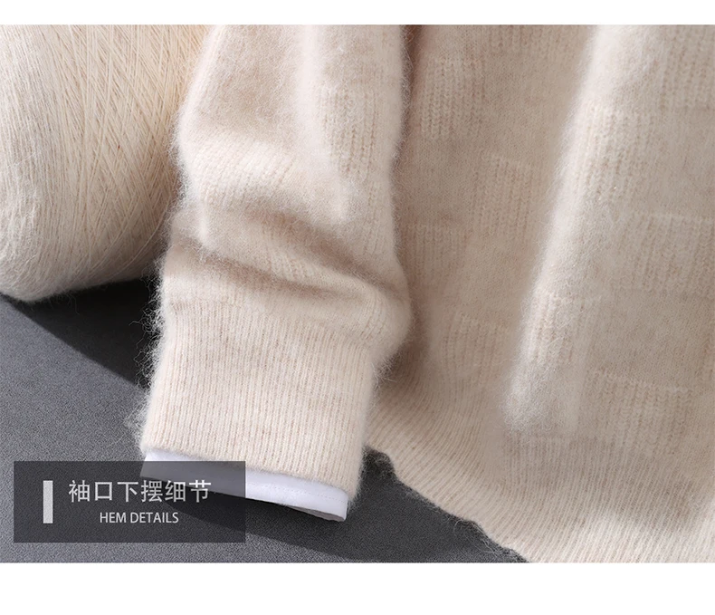 Luxury Men's 100% Mink Cashmere Thickening Sweater O-neck Grid Pullover Thick Knitwear Top Autumn Winter Anti-pilling Clothing