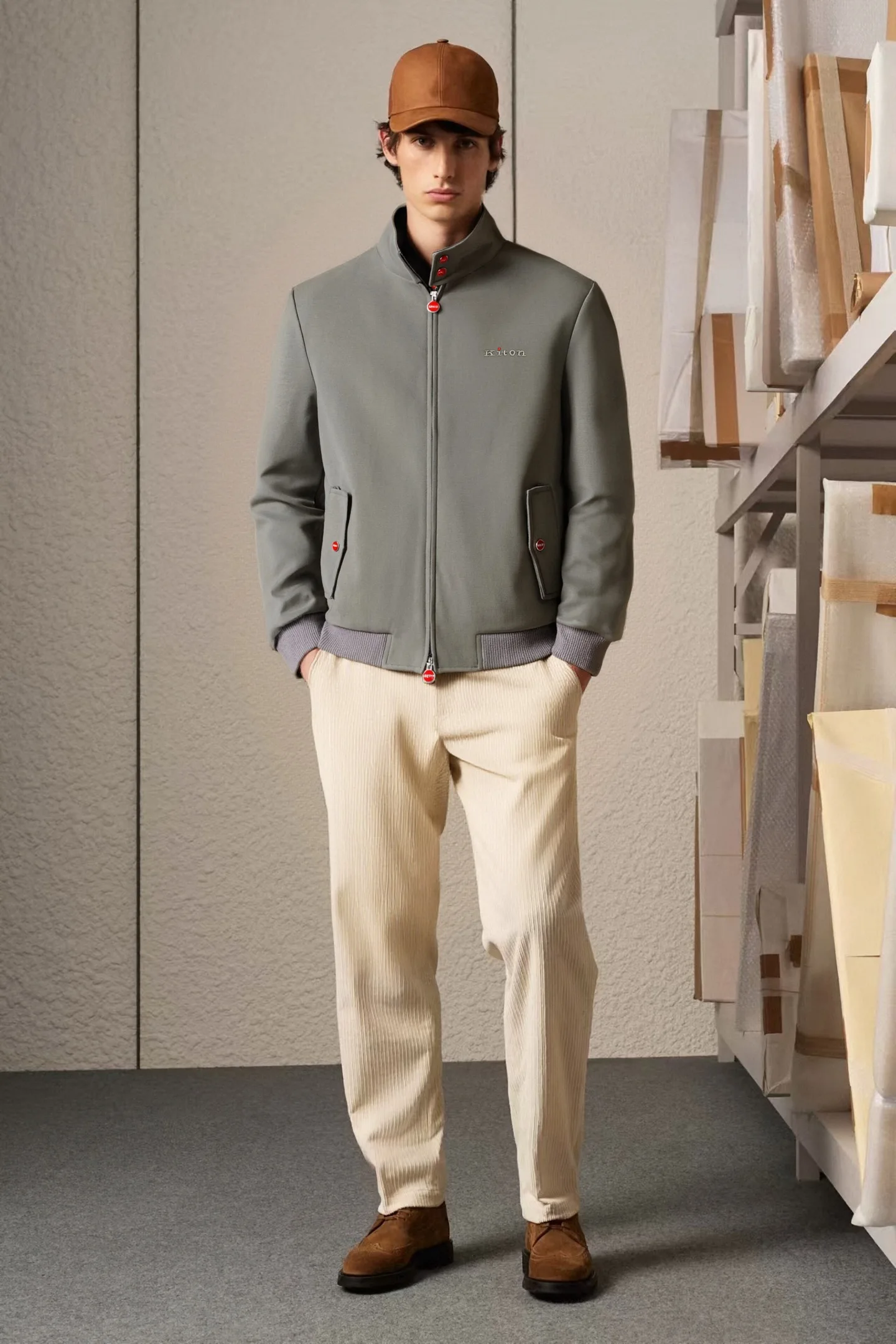 Kiton stand-up neck zip-up classic men's jacket