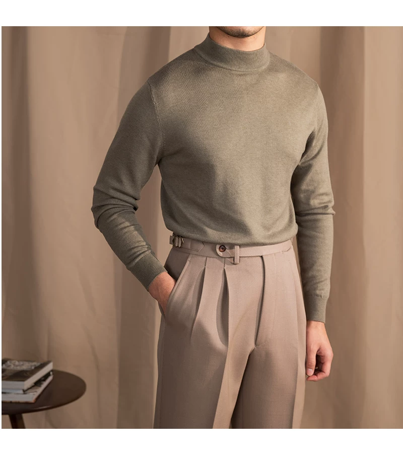 Mr. Lusan Half-turtleneck Sweater Men's Pullover Sweater Knitted Wool Sweater Slim-fit Inner Thin Base Shirt Trendy