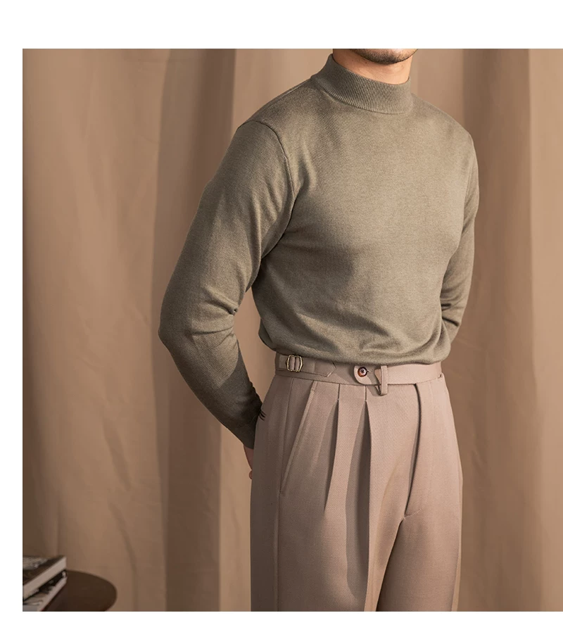 Mr. Lusan Half-turtleneck Sweater Men's Pullover Sweater Knitted Wool Sweater Slim-fit Inner Thin Base Shirt Trendy