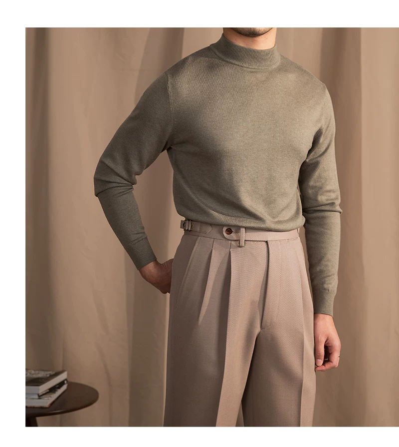 Mr. Lusan Half-turtleneck Sweater Men's Pullover Sweater Knitted Wool Sweater Slim-fit Inner Thin Base Shirt Trendy