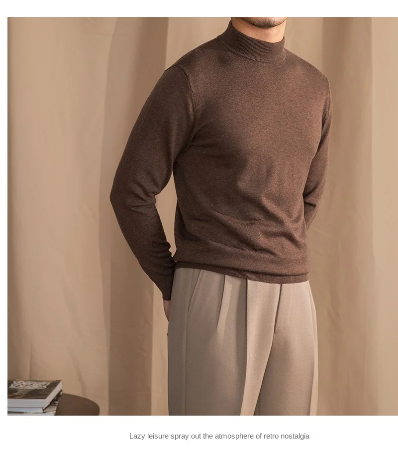 Mr. Lusan Half-turtleneck Sweater Men's Pullover Sweater Knitted Wool Sweater Slim-fit Inner Thin Base Shirt Trendy
