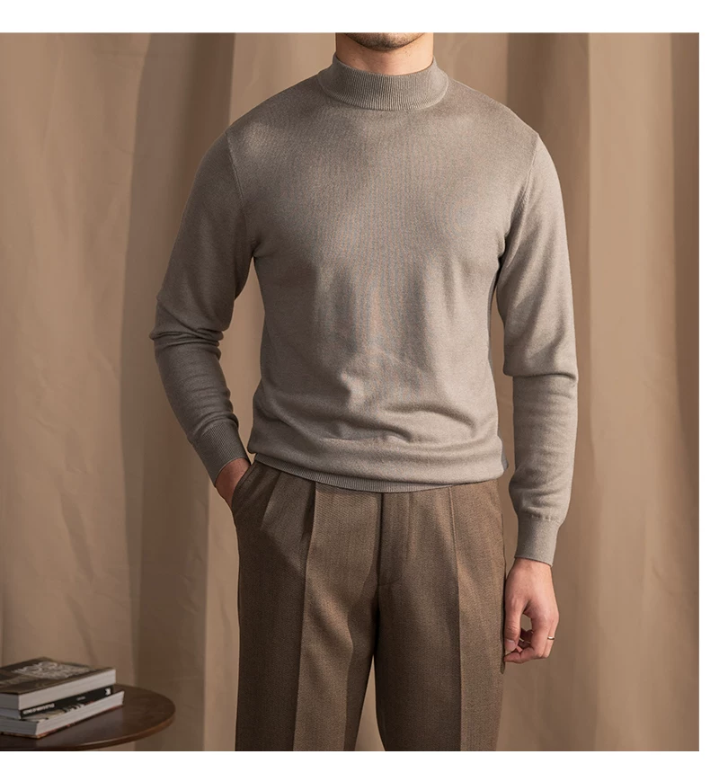 Mr. Lusan Half-turtleneck Sweater Men's Pullover Sweater Knitted Wool Sweater Slim-fit Inner Thin Base Shirt Trendy
