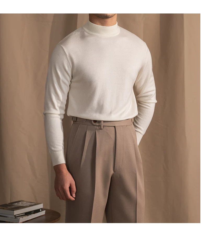Mr. Lusan Half-turtleneck Sweater Men's Pullover Sweater Knitted Wool Sweater Slim-fit Inner Thin Base Shirt Trendy