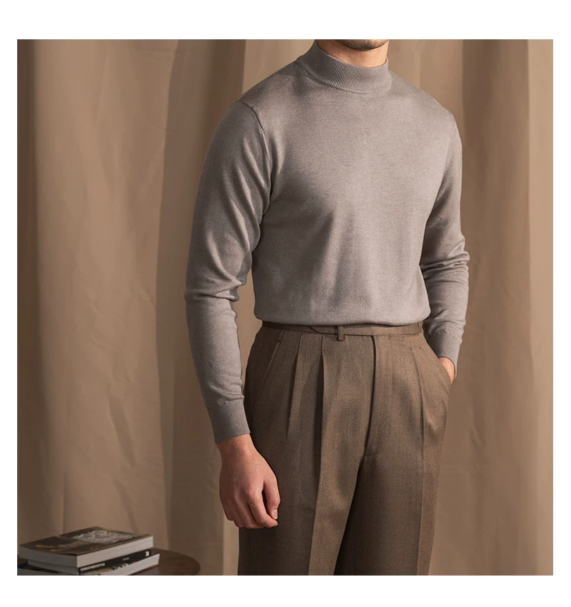 Mr. Lusan Half-turtleneck Sweater Men's Pullover Sweater Knitted Wool Sweater Slim-fit Inner Thin Base Shirt Trendy