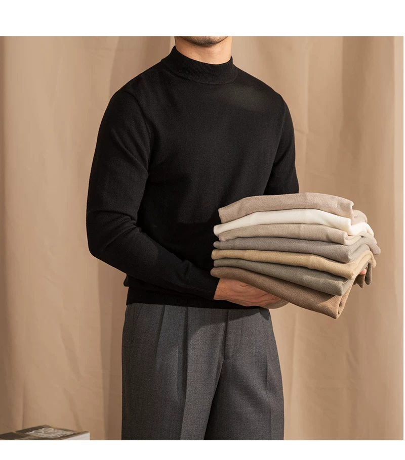 Mr. Lusan Half-turtleneck Sweater Men's Pullover Sweater Knitted Wool Sweater Slim-fit Inner Thin Base Shirt Trendy