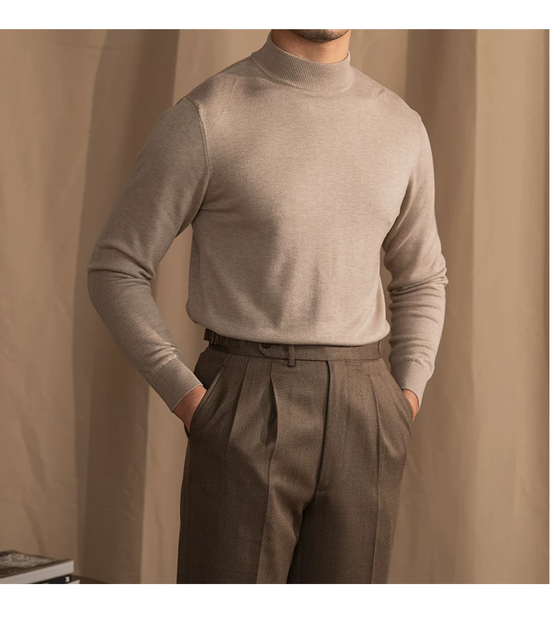 Mr. Lusan Half-turtleneck Sweater Men's Pullover Sweater Knitted Wool Sweater Slim-fit Inner Thin Base Shirt Trendy