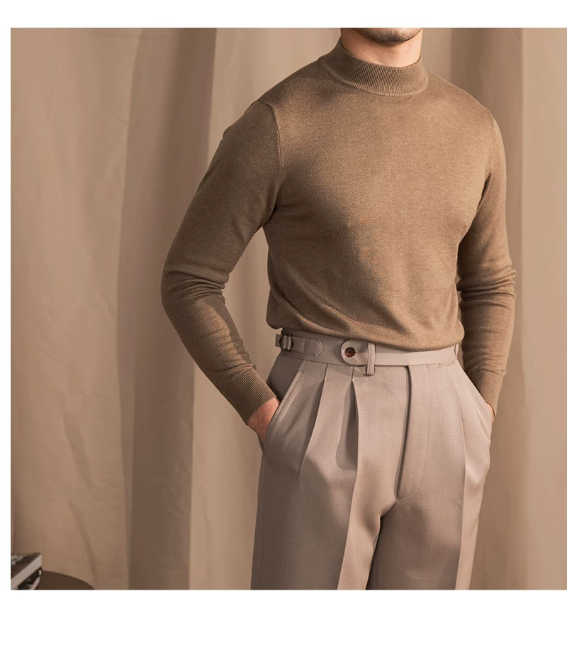 Mr. Lusan Half-turtleneck Sweater Men's Pullover Sweater Knitted Wool Sweater Slim-fit Inner Thin Base Shirt Trendy