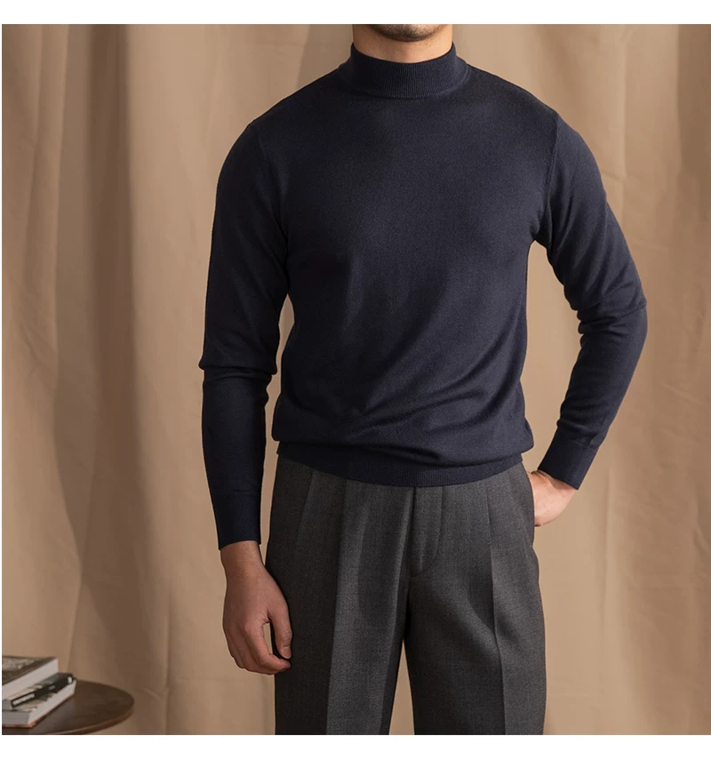 Mr. Lusan Half-turtleneck Sweater Men's Pullover Sweater Knitted Wool Sweater Slim-fit Inner Thin Base Shirt Trendy