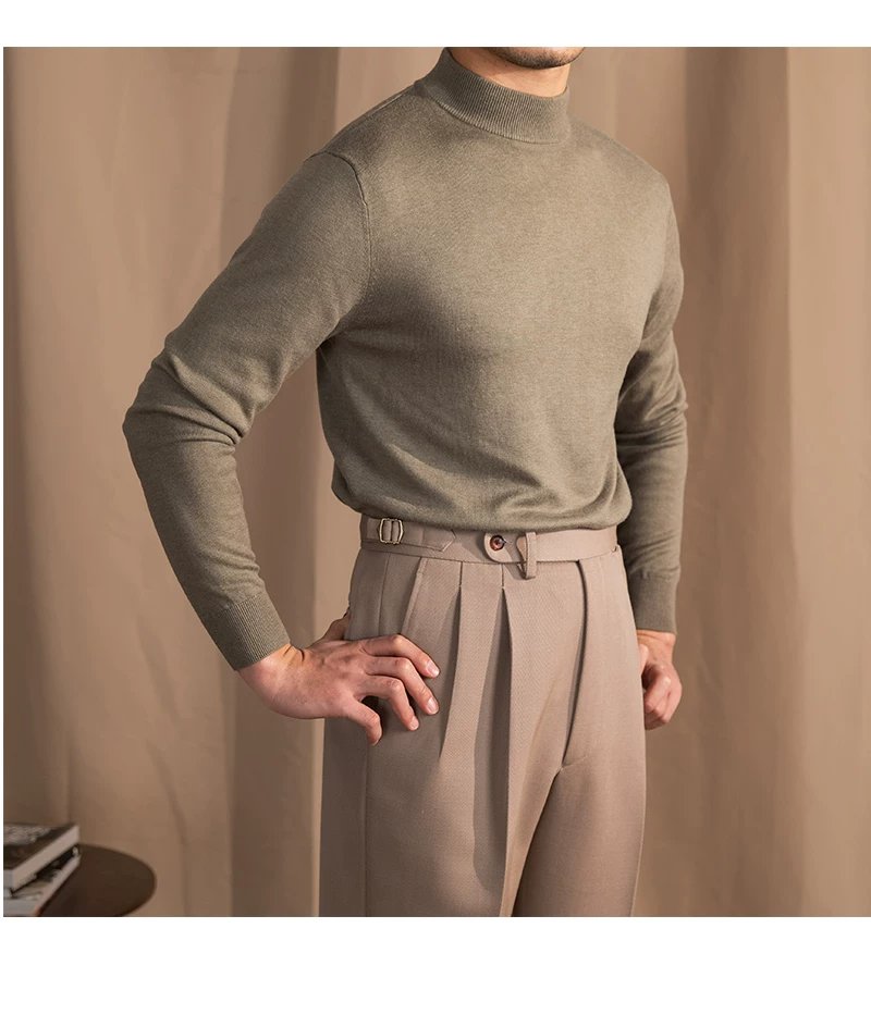 Mr. Lusan Half-turtleneck Sweater Men's Pullover Sweater Knitted Wool Sweater Slim-fit Inner Thin Base Shirt Trendy