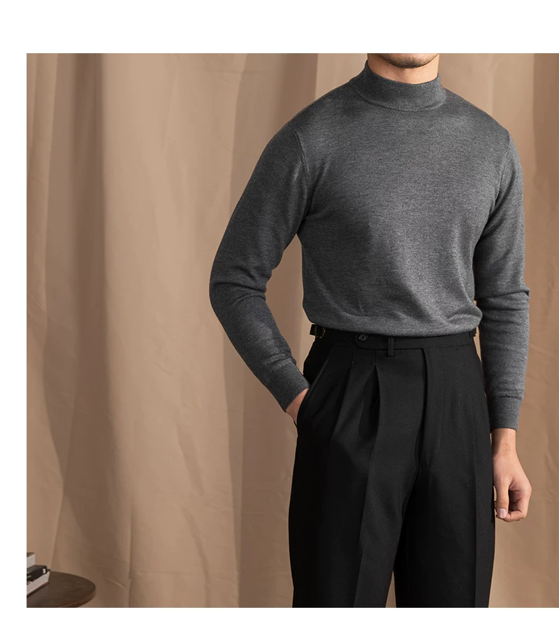 Mr. Lusan Half-turtleneck Sweater Men's Pullover Sweater Knitted Wool Sweater Slim-fit Inner Thin Base Shirt Trendy