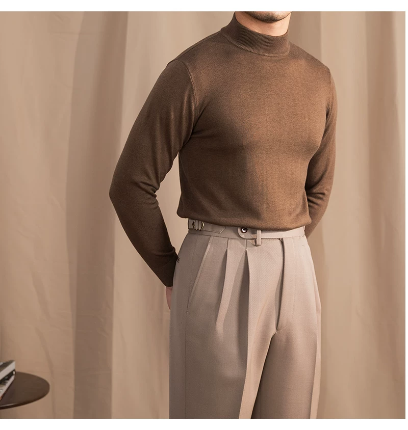 Mr. Lusan Half-turtleneck Sweater Men's Pullover Sweater Knitted Wool Sweater Slim-fit Inner Thin Base Shirt Trendy