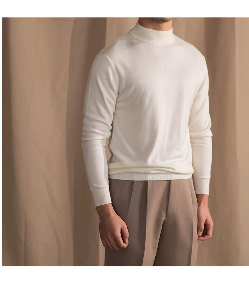 Mr. Lusan Half-turtleneck Sweater Men's Pullover Sweater Knitted Wool Sweater Slim-fit Inner Thin Base Shirt Trendy