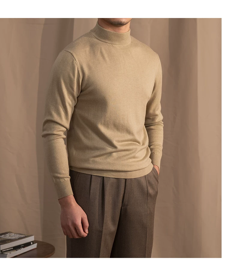 Mr. Lusan Half-turtleneck Sweater Men's Pullover Sweater Knitted Wool Sweater Slim-fit Inner Thin Base Shirt Trendy