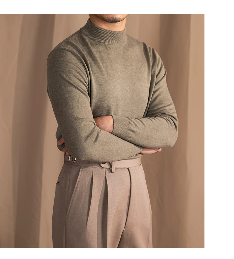 Mr. Lusan Half-turtleneck Sweater Men's Pullover Sweater Knitted Wool Sweater Slim-fit Inner Thin Base Shirt Trendy
