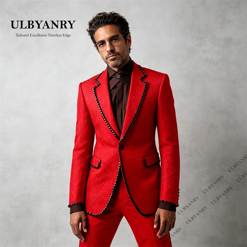 ULBYANRY Luxury Crystals Jacquard Suit Set for Men, Two Pieces One Button Slim Fitting Suit Jacket Pants Custom Fitting Tuxedo