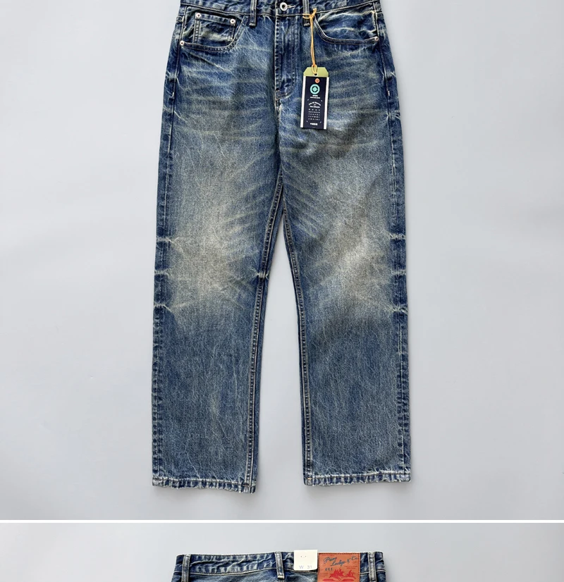 2026 Spring New Arrival Light Blue Straight-Leg Denim Jeans for Men American Retro Washed Blue Denim with Whisker Effect Pants