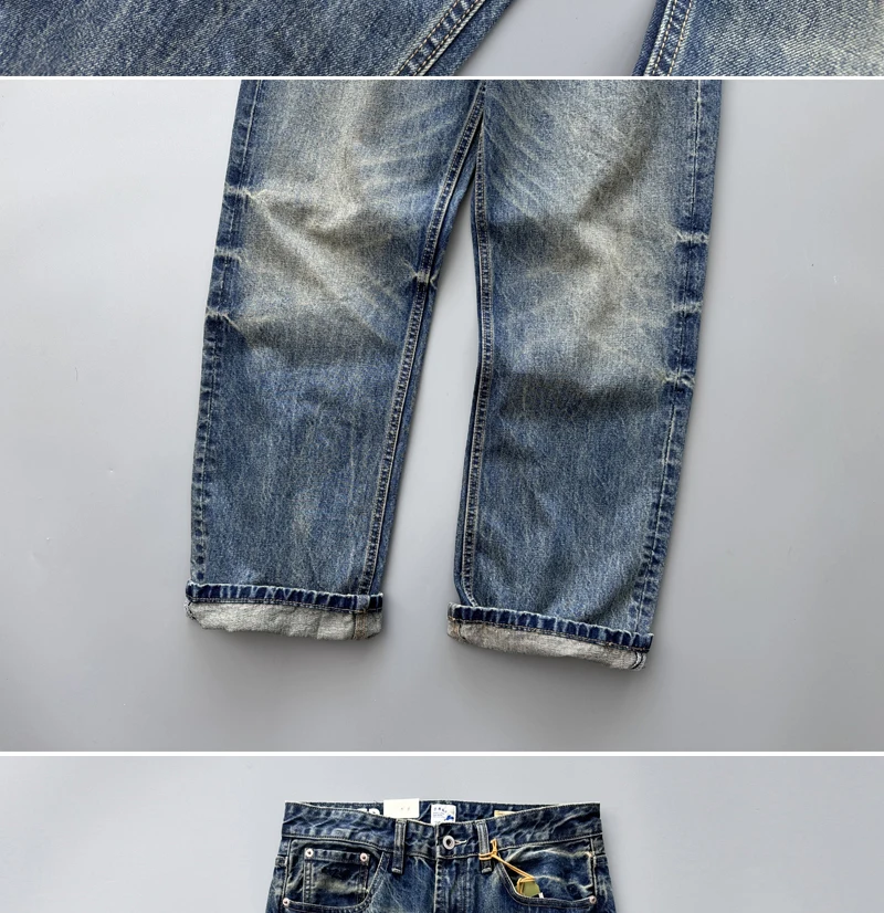 2026 Spring New Arrival Light Blue Straight-Leg Denim Jeans for Men American Retro Washed Blue Denim with Whisker Effect Pants